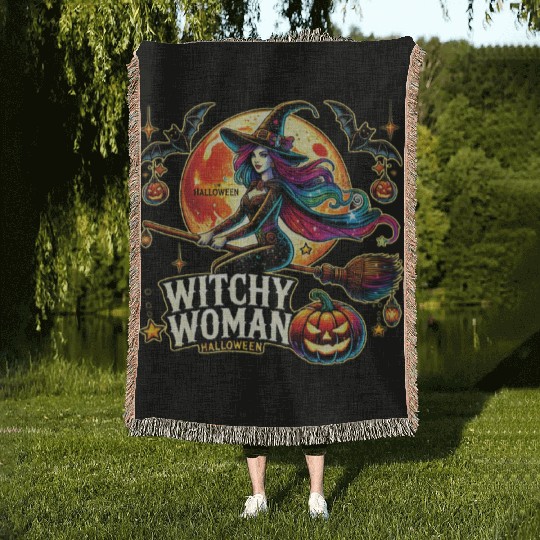 Couple Halloween Husband Witchy Woman Halloween Woven Blankets