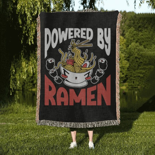 Powered By Ramen Anime Japanese Soup Cup Noodle Woven Blankets
