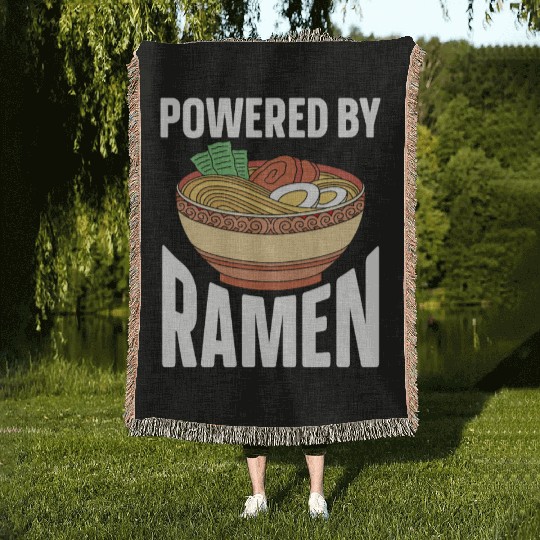 Powered By Ramen Anime Japanese Soup Cup Noodle Woven Blankets