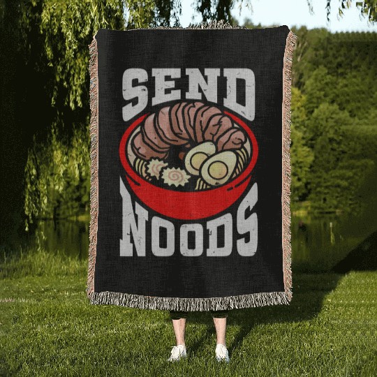 Send Noods Funny Japanese Ramen Noodle Woven Blankets