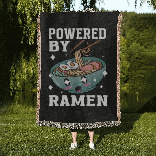 Powered By Ramen Anime Japanese Soup Cup Noodle Woven Blankets