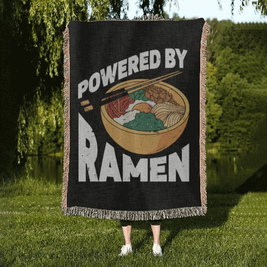 Powered By Ramen Anime Japanese Soup Cup Noodle Woven Blankets