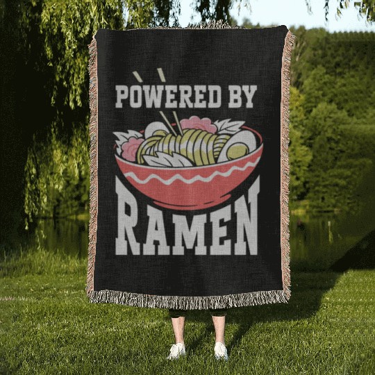 Powered By Ramen Anime Japanese Soup Cup Noodle Woven Blankets
