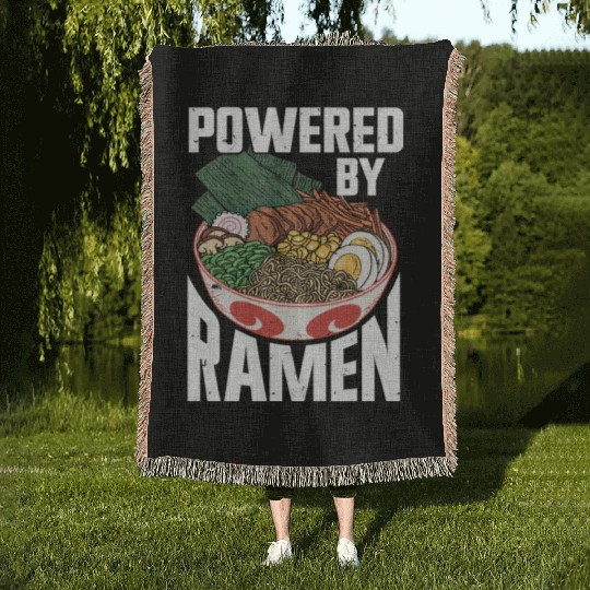 Powered By Ramen Anime Japanese Soup Cup Noodle Woven Blankets