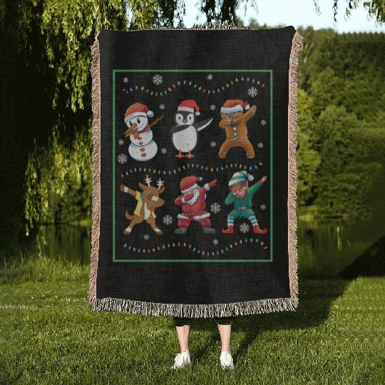 Dabbing Santa Elf Friends Christmas Boys Girls Men Woven Blankets