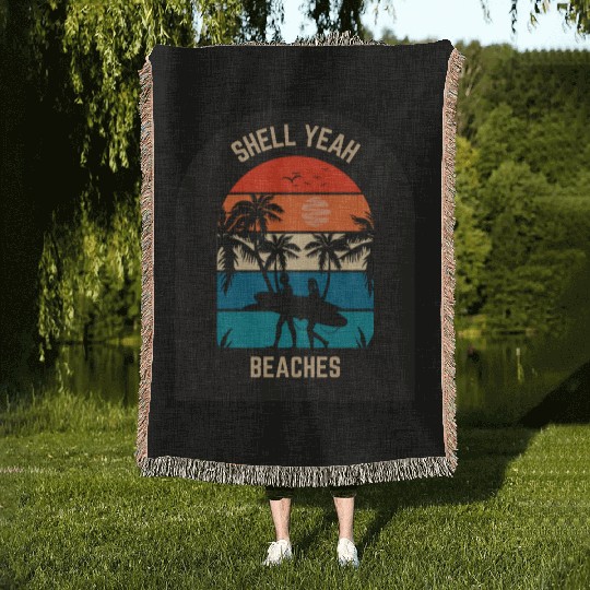 Beach Lover Shell Yeah Beaches Summer Holidays Sea Woven Blankets