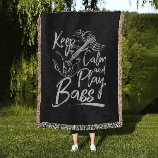 Keep calm and play bass Woven Blankets