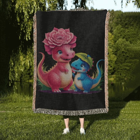 My Great Aunt Loves Me Dinosaur Woven Blankets