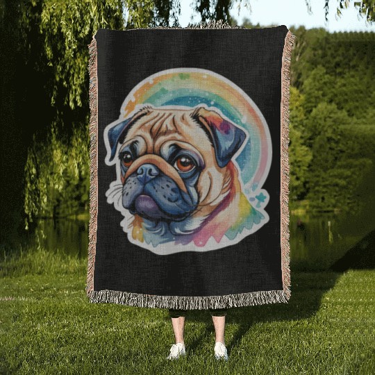 Pug Watercolor Woven Blankets