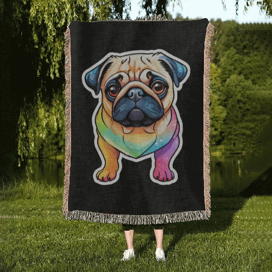Pug Watercolor Woven Blankets