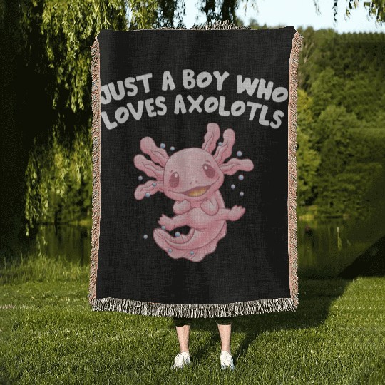 Just a Boy Who Loves Axolotl Salamander Funny Axol Woven Blankets