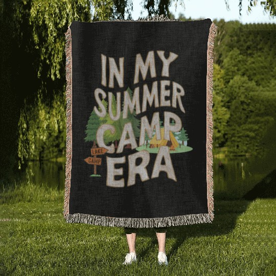 Cute In My Summer Camp Era Groovy Friend Crew Woven Blankets