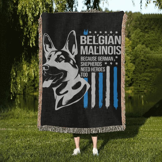 4th Of July US Flag Belgian Malinois K9 Dog Woven Blankets