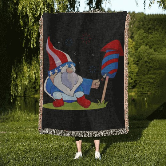 Adorable Gnome Fireworks America Woven Blankets