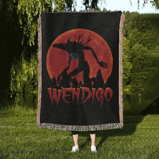 Cryptid Monsters Folk Wendigo Cryptid Creepy Woven Blankets