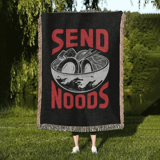 Send Noods Funny Japanese Ramen Noodle Woven Blankets
