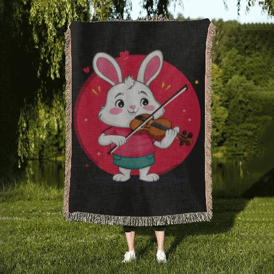 Cute Cat Woven Blankets Playing the Violin