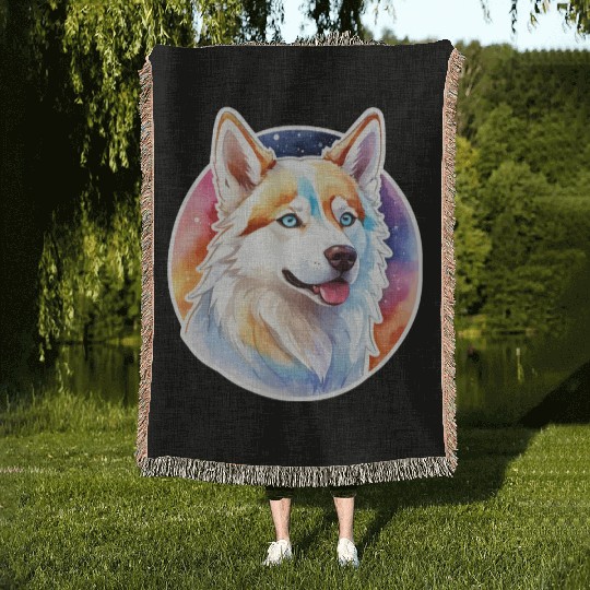 Siberian Husky Watercolor Woven Blankets