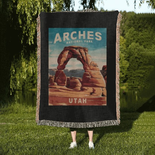 Vintage Travel Arches National Park Utah Landscape Woven Blankets