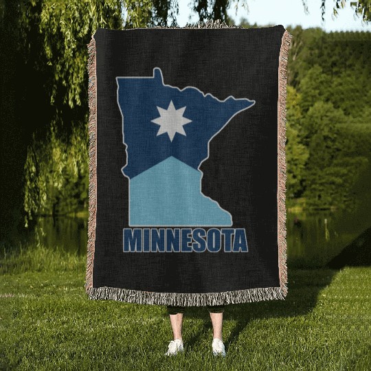 The new Flag of Minnesota State and map Woven Blankets