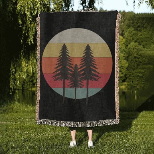 pine tree sunset - nature Woven Blankets