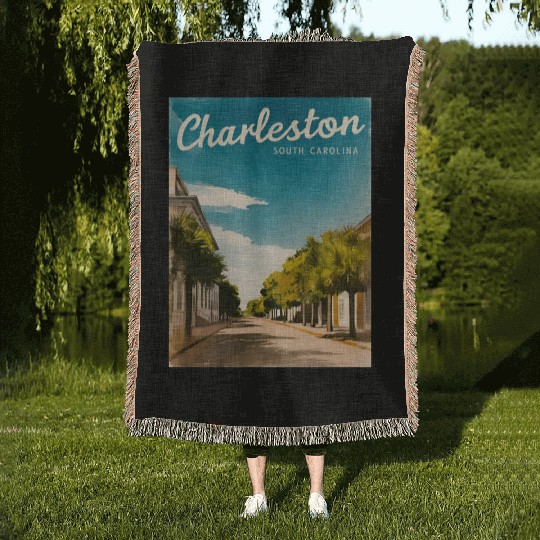Vintage Travel Charleston South Carolina Retro Woven Blankets