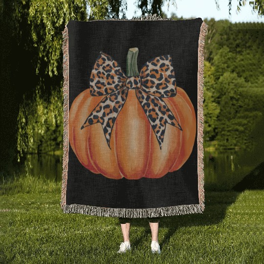 bow pumpkin fall Woven Blankets