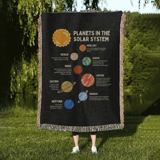 Colorful Solar System Planets Space Science Woven Blankets