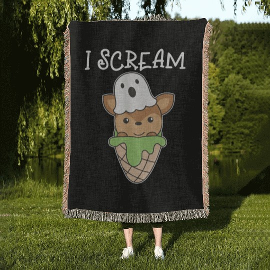 Deer Halloween Ghost I Scream Ice Cream Pun Woven Blankets
