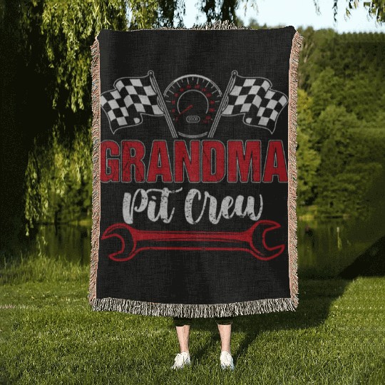 Race Car Birthday Racing Family Grandma Pit Crew Woven Blankets