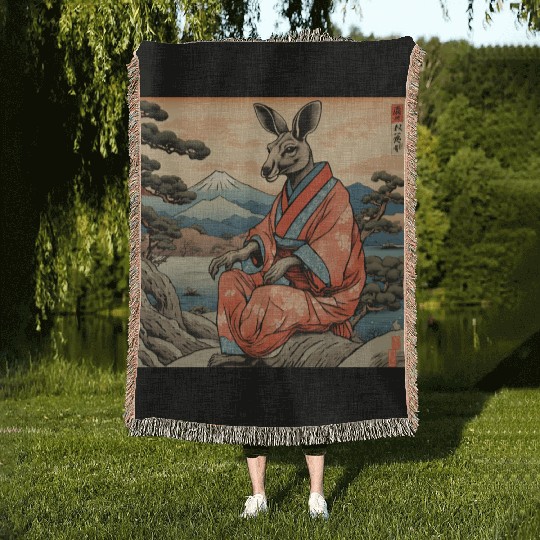 Retro Kangaroo Prank Design Woven Blankets