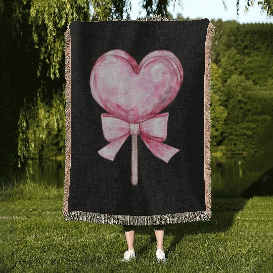 Lollipop with a pink bow Woven Blankets