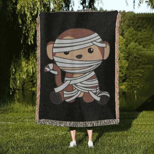 Monkey Mummy Pumpkin Monkeys Happy Halloween Woven Blankets