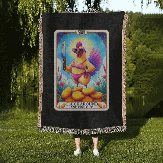 Funny Chicken Tarot Card, FAFO, Hilarious Woven Blankets