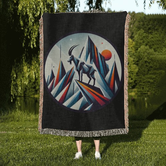 Abstract mountain goat Woven Blankets
