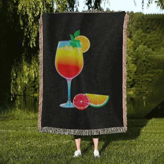 Colorful Cocktail with Fruit Garnish Woven Blankets