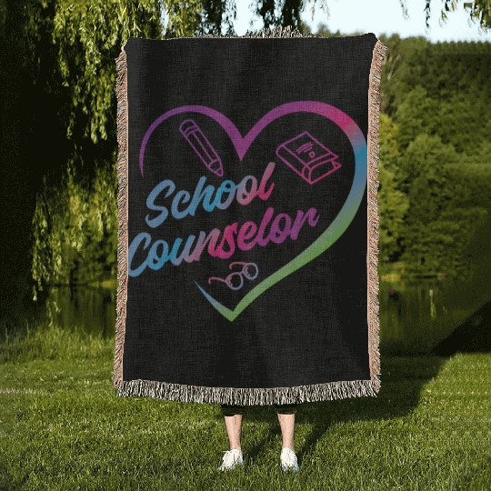 School Counselor Heart Watercolor Woven Blankets