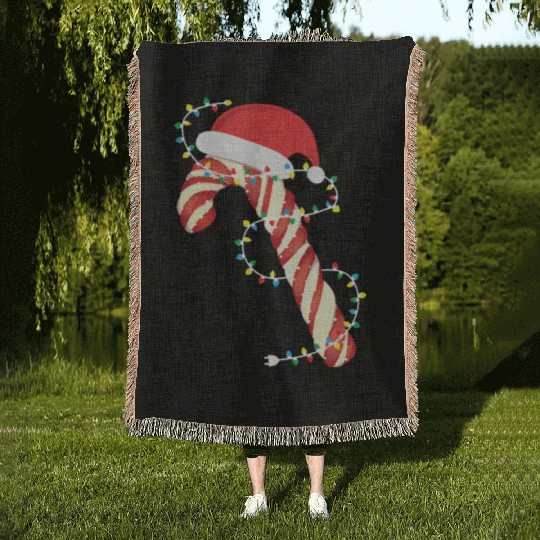 Christmas Candy Cane Santa Xmas Kids Toddler Youth Woven Blankets
