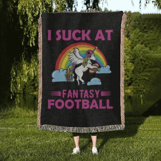 I Suck at Fantasy Football Unicorn Rainbow Woven Blankets
