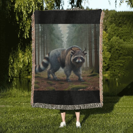 The raccoon-buffalo Woven Blankets