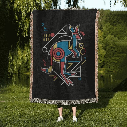 Geometric Kangaroo Art Colorful Abstract Woven Blankets