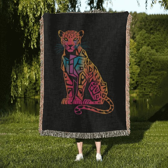 Colorful Geometric Jaguar Artwork for Bold Woven Blankets