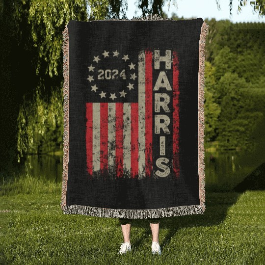 Kamala Harris 2024 For President Campaign US Flag Woven Blankets
