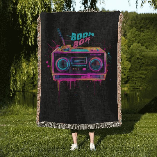 boombox 80s music Woven Blankets