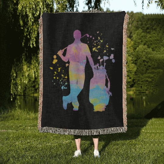 Golfer Colorsplash Kids Miniature Golf Woven Blankets