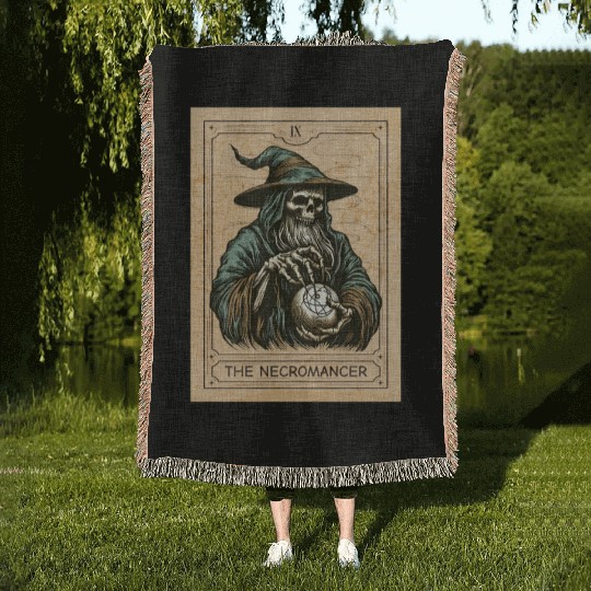 Necromancer - Spooky Necromancer Bones Necromancer Woven Blankets