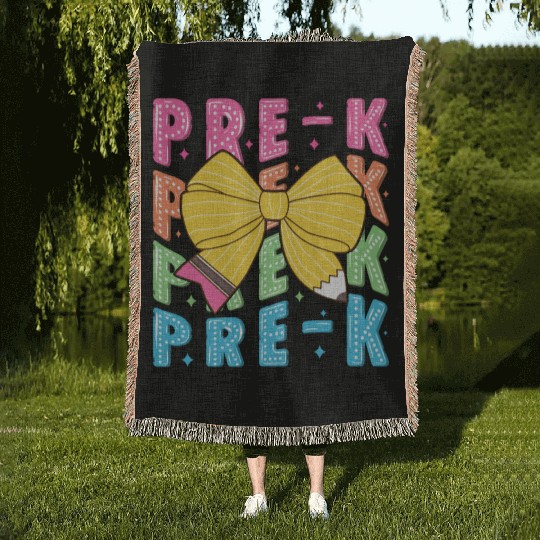 Retro Coquette Pre-K Teacher Student Funny Back To Woven Blankets