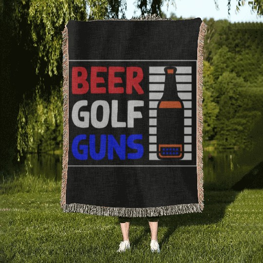 Beer Golf Guns Woven Blankets