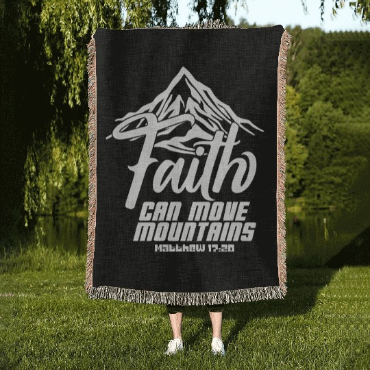 Faith Can Move Mountains Love Jesus Christian Woven Blankets