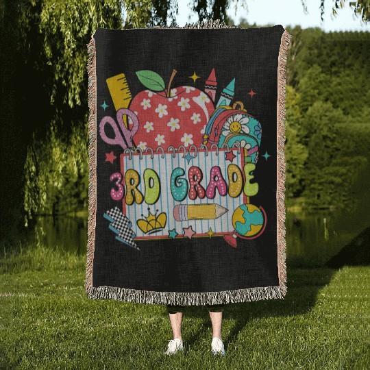 Retro Dalmatian Third Grade Back to School Apple P Woven Blankets